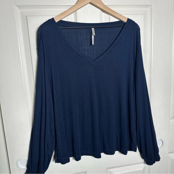 Soma Navy Blue Cool Nights Long Sleeve T-Shirt Women's Size Large Ribbed Lounge - Picture 5 of 10